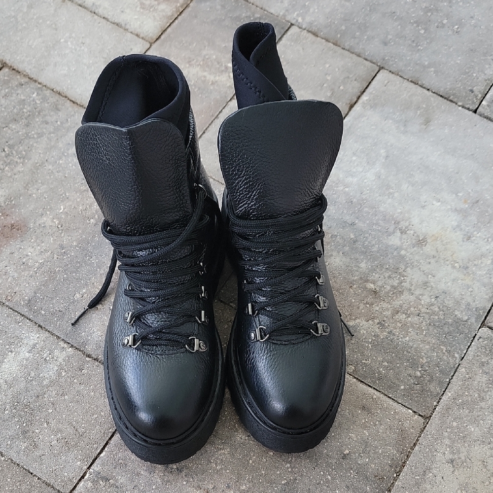 L'idea By Lori Black Hiking Moto Combat Boots Sz 39 Made In Italy